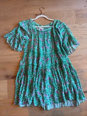 Playa Lucila Lightweight Green Floral Tunic Dress/Cover Up S
